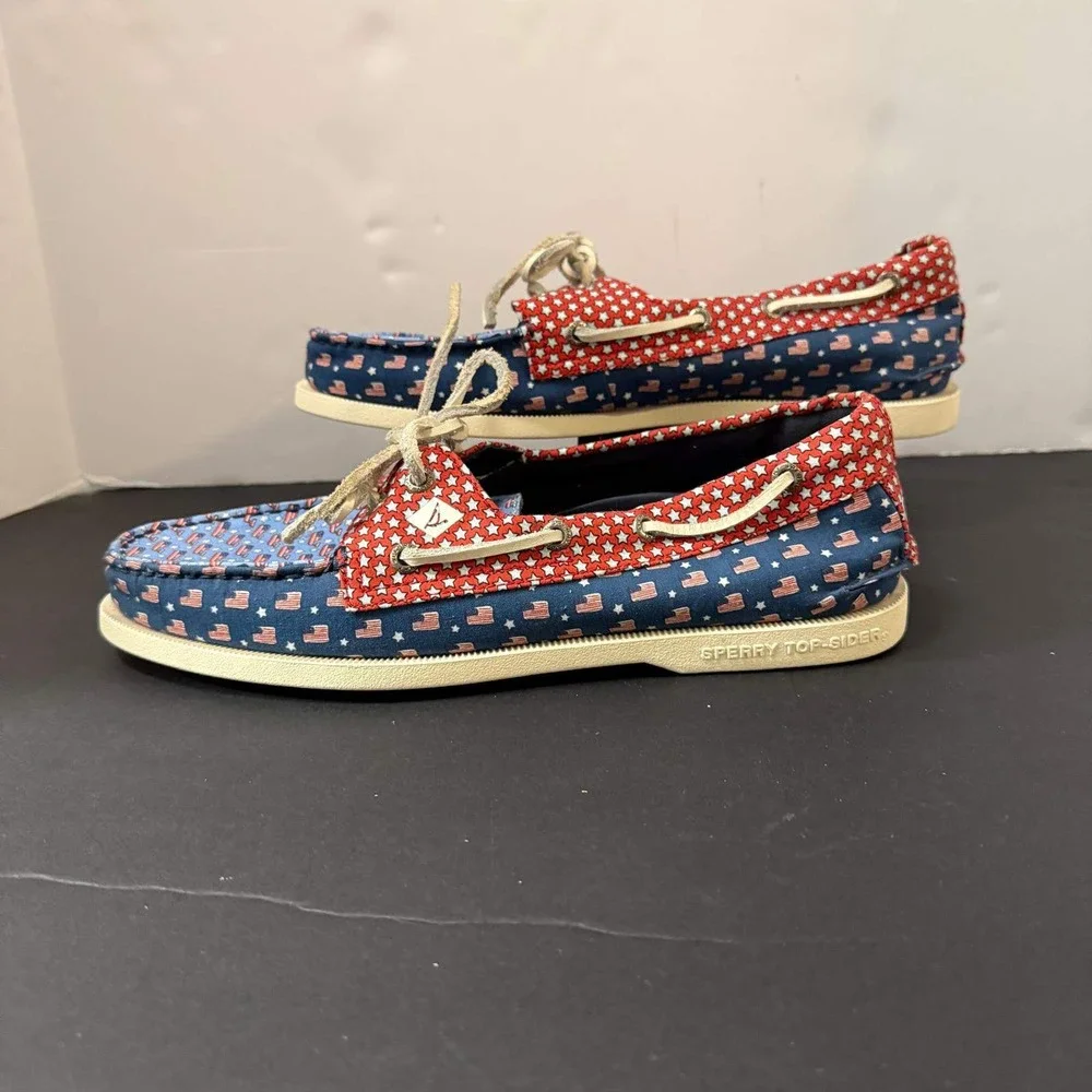 Sperry Vineyard Vines Boat Shoes Mens 9 American Flag Stars Patriotic STS19092